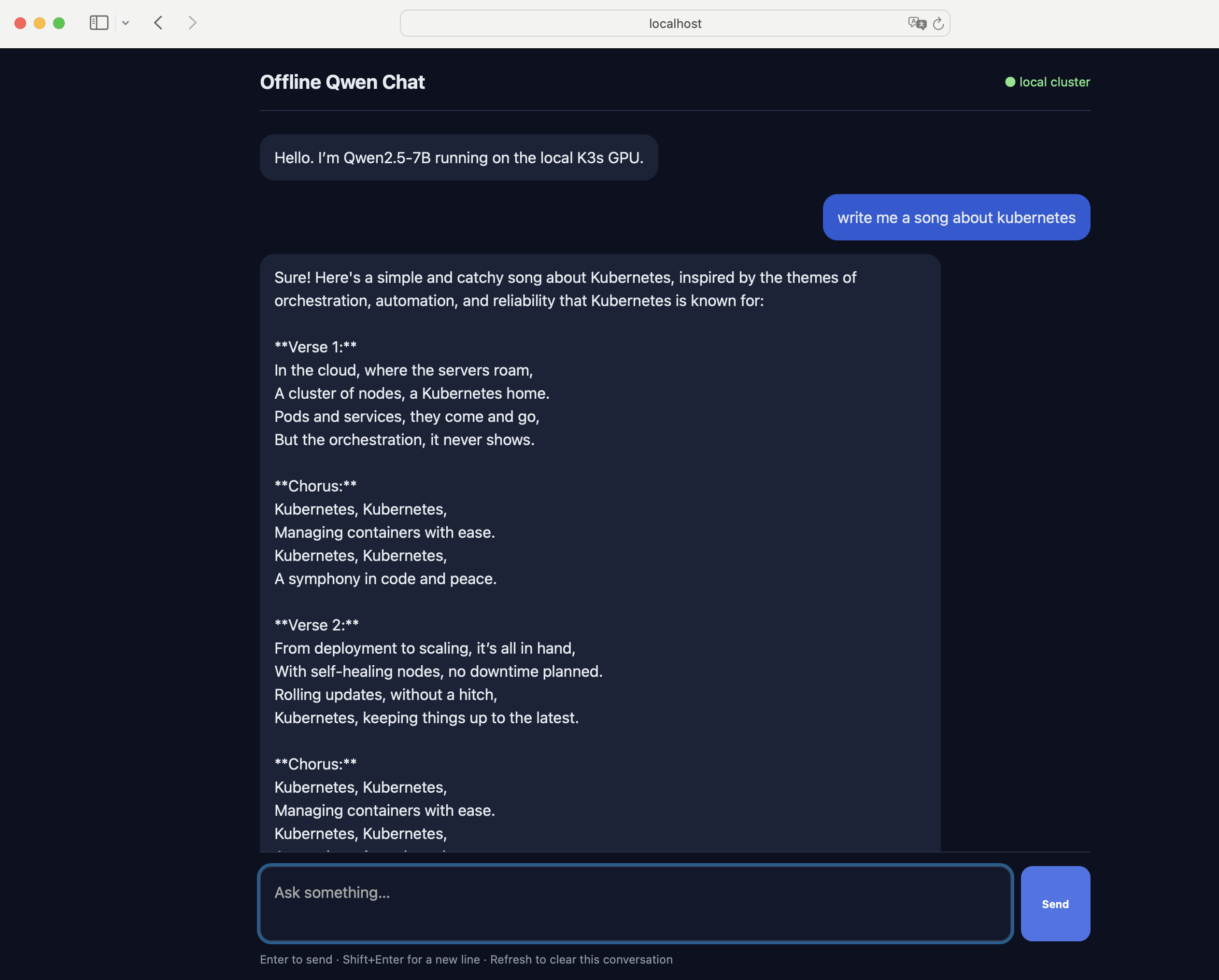 Chatbot running against the local model