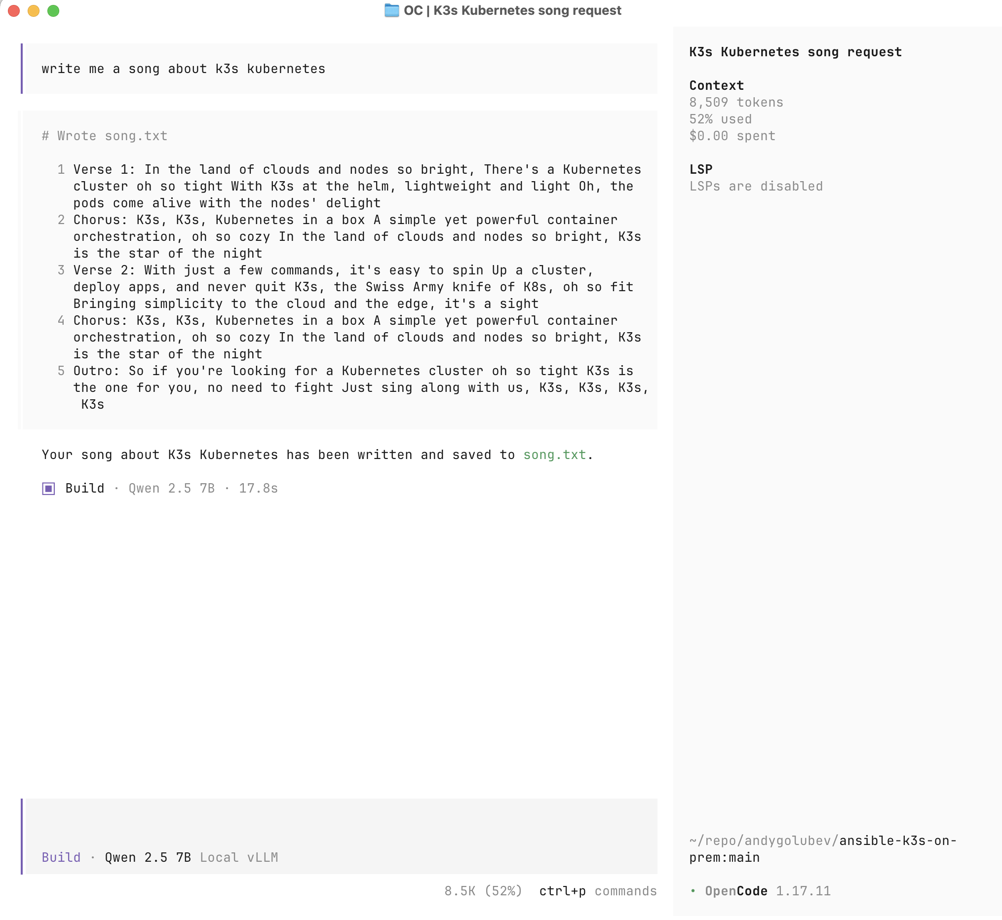 OpenCode using the local vLLM endpoint